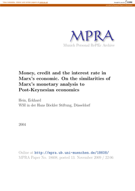 Money, Credit and the Interest Rate in Marx's Economic. on the Similarities