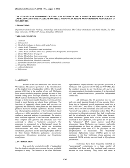 [Frontiers in Bioscience 7, D1762-1781, August 1, 2002] 1762 the NECESSITY of COMBINING GENOMIC and ENZYMATIC DATA to INFER META