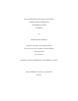 Racial Disparities and Capital Sentencing As Perceived By