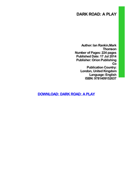 {TEXTBOOK} Dark Road: a Play Ebook, Epub