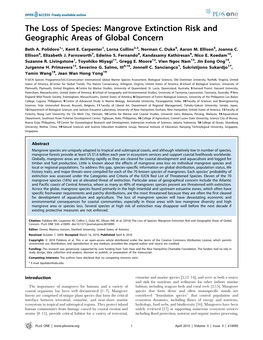 Mangrove Extinction Risk and Geographic Areas of Global Concern