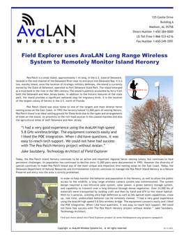 Field Explorer Uses Avalan Long Range Wireless System to Remotely Monitor Island Heronry