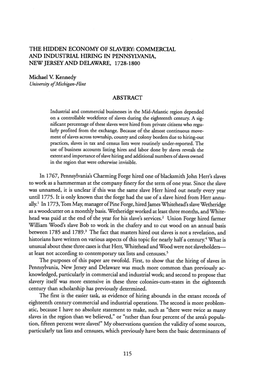 The Hidden Economy of Slavery: Commercial and Industrial Hiring in Pennsylvania, New Jersey and Delaware, 1728-1800