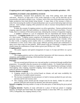 Intensive Cropping- Sustainable Agriculture – IFS CROPPING PATTERN and CROPPING SYSTEM