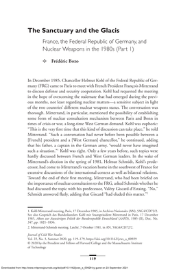 The Sanctuary and the Glacis France, the Federal Republic of Germany, and Nuclear Weapons in the 1980S (Part 1)