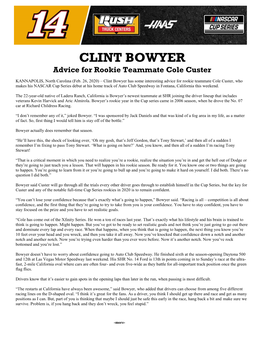 CLINT BOWYER Advice for Rookie Teammate Cole Custer