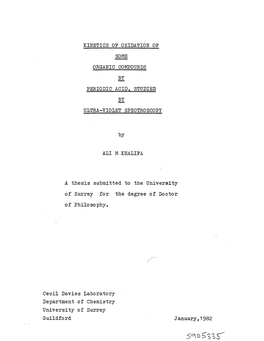 Kinetics Op Oxidation Op Some Organic Compounds By
