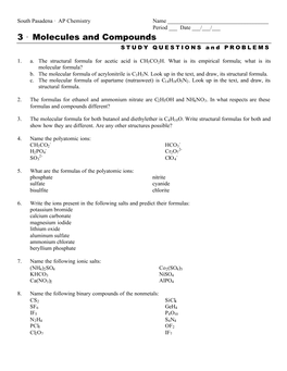 3 • Molecules and Compounds