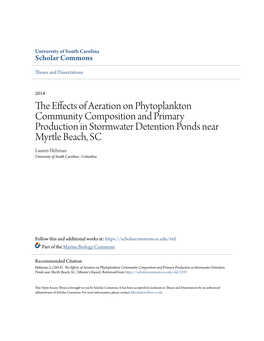 The Effects of Aeration on Phytoplankton Community Composition and Primary Production in Stormwater Detention Ponds Near Myrtle Beach, SC