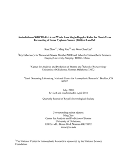 Assimilation of GBVTD-Retrieved Winds from Single-Doppler Radar for Short-Term Forecasting of Super Typhoon Saomai (0608) at Landfall