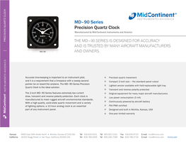 MD–90 Series Precision Quartz Clock Manufactured by Mid-Continent Instruments and Avionics
