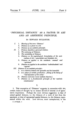 Psychical Distance As a Factor in Art and An