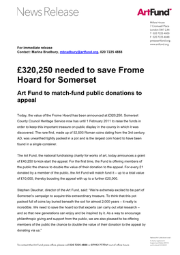 £320250 Needed to Save Frome Hoard for Somerset