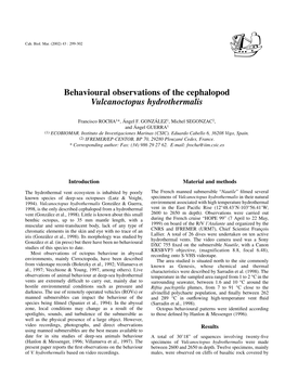 Behavioural Observations of the Cephalopod Vulcanoctopus Hydrothermalis