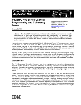 Powerpc 400 Series Caches: Programming and Coherency Issues