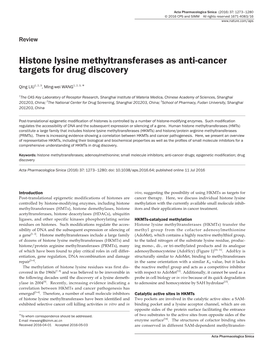 Histone Lysine Methyltransferases As Anti-Cancer Targets for Drug Discovery