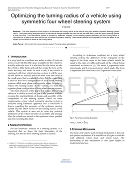 Optimizing the Turning Radius of a Vehicle Using Symmetric Four Wheel Steering System V