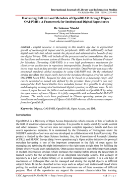 Harvesting Full Text and Metadata of Opendoar Through Dspace OAI-PMH : a Framework for Institutional Digital Repositories