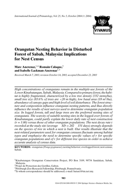 Orangutan Nesting Behavior in Disturbed Forest of Sabah, Malaysia: Implications for Nest Census