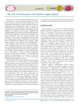 The Role of Endoscopy in the Bariatric Surgery Patient