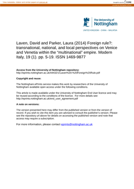Transnational, National, and Local Perspectives on Venice and Venetia Within the “Multinational” Empire