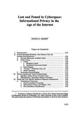 Lost and Found in Cyberspace: Informational Privacy in the Age of the Internet