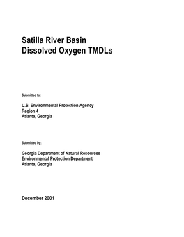 Satilla River Basin Dissolved Oxygen Tmdls
