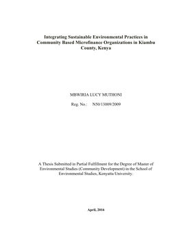 Integrating Sustainable Environmental Practices in Community Based Microfinance Organizations in Kiambu County, Kenya