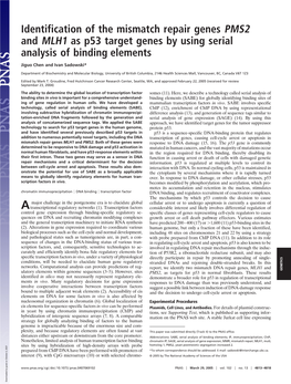 Identification of the Mismatch Repair Genes PMS2 and MLH1 As P53 Target Genes by Using Serial Analysis of Binding Elements