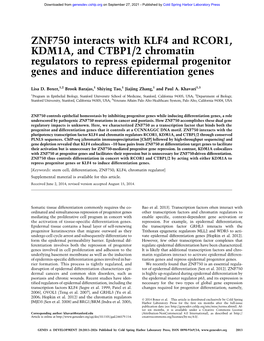ZNF750 Interacts with KLF4 and RCOR1, KDM1A, and CTBP1/2 Chromatin Regulators to Repress Epidermal Progenitor Genes and Induce Differentiation Genes