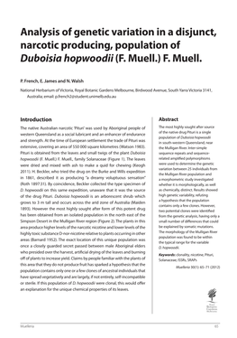 Analysis of Genetic Variation in a Disjunct, Narcotic Producing, Population of Duboisia Hopwoodii (F