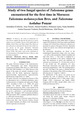 Study of Two Fungal Species of Tulostoma Genus Encountered for the First Time in Morocco: Tulostoma Melanocyclum Bres