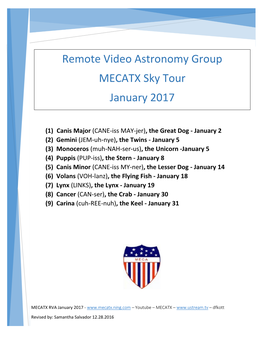 Remote Video Astronomy Group MECATX Sky Tour January 2017