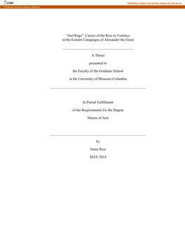 “Just Rage”: Causes of the Rise in Violence in the Eastern Campaigns of Alexander the Great