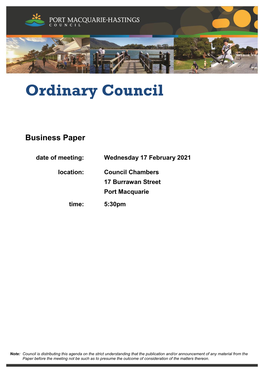 Agenda of Ordinary Council