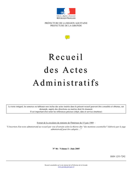 Recueil Des Actes Administratifs N° 06 - Volume I - Juin 2005 – Page 2