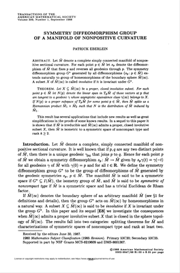 Symmetry Diffeomorphism Group of a Manifold of Nonpositive Curvature