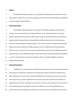 Abstract 1 the Paddlefish Polyodon Spathula Is a Ram Suspension