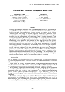 Effects of Mora Phonemes on Japanese Word Accent