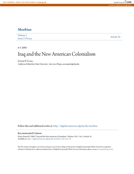 Iraq and the New American Colonialism Emmit B