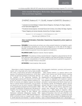 Zelus Renardii (Hemiptera: Reduviidae: Harpactorinae: Harpactorini): First Record from Argentina D'hervé, Federico E.1,2,3, O