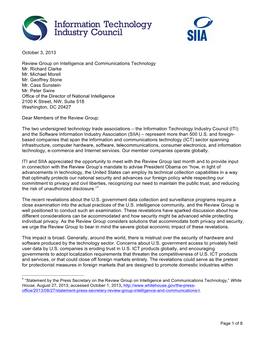 October 3, 2013 Review Group on Intelligence and Communications Technology Mr. Richard Clarke Mr. Michael Morell Mr. Geoffrey St