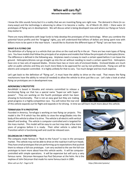 When Will Cars Fly? Microtek Newsletter – April 2021