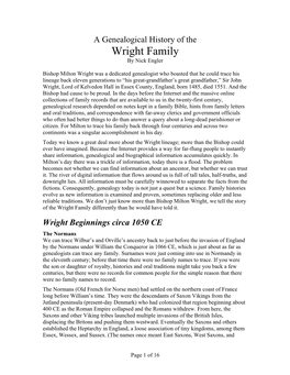 A Genealogical History of the Wright Family by Nick Engler