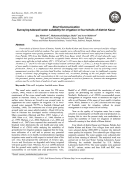 Short Communication Surveying Tubewell Water Suitability for Irrigation in Four Tehsils of District Kasur