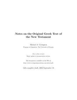 Notes on the Original Greek Text of the New Testament