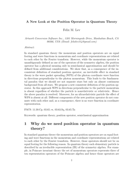1 Why Do We Need Position Operator in Quantum Theory?