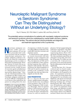 Neuroleptic Malignant Syndrome Vs Serotonin Syndrome: Can They Be Distinguished Without an Underlying Etiology?