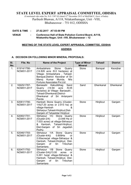 STATE LEVEL EXPERT APPRAISAL COMMITTEE, ODISHA (Constituted Vide Order No