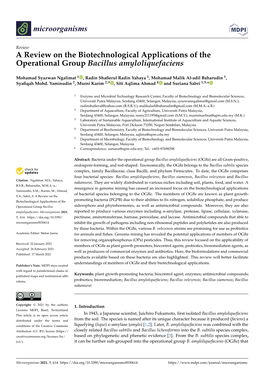 A Review on the Biotechnological Applications of the Operational Group Bacillus Amyloliquefaciens